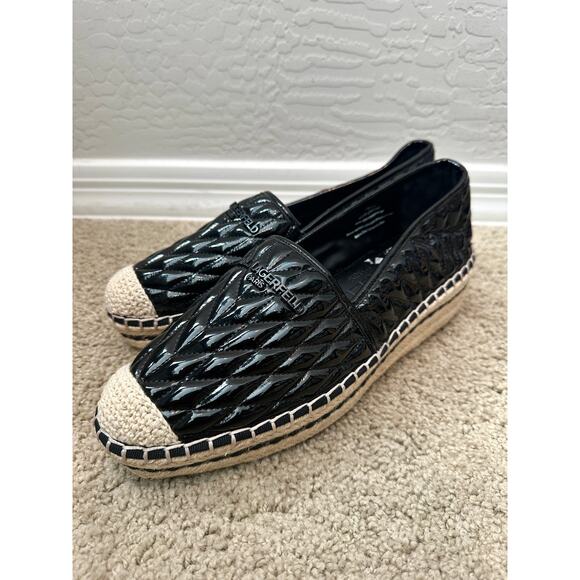 KARL LAGERFELD | Paris Desta Black Leather Platform Espadrille Shoes | Womens 11 - Picture 1 of 8